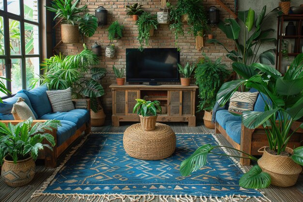 Photo living room with bohemian style inspiration ideas