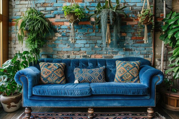 Photo living room with bohemian style inspiration ideas