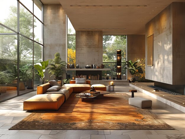 Living room with a brown pallete during the day time with sofa and decor