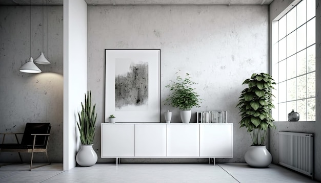 Living room with cabinet modern room concrete wall background