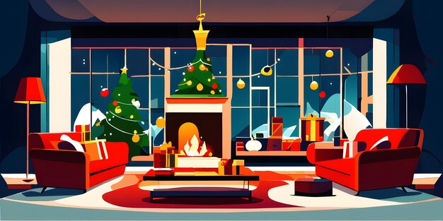 Photo living room with christmas decoration illustration