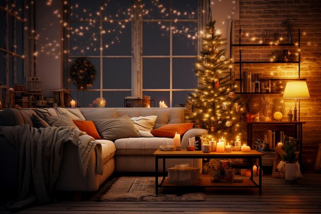 living room with christmas tree