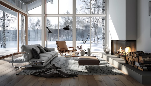 a living room with a couch chair and a fireplace