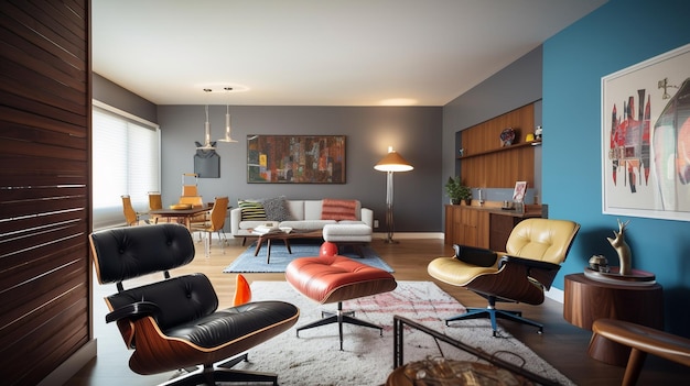 A living room with a couch and a chair in front of a window.