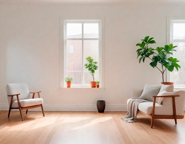 Foto a living room with a couch chair and potted plants