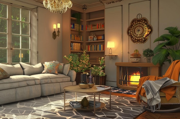 a living room with a couch coffee table and a fireplace