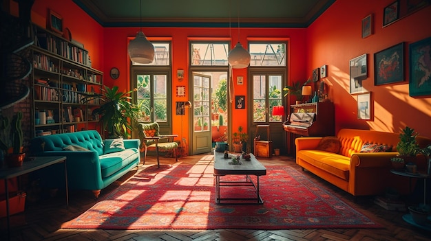 A living room with a couch and a coffee table in front of a window