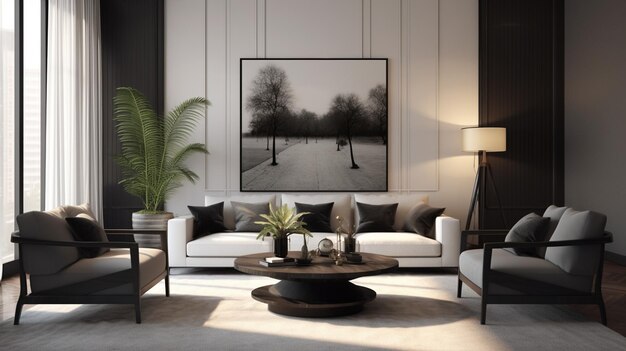 A living room with a couch and a coffee table in the middle of the room