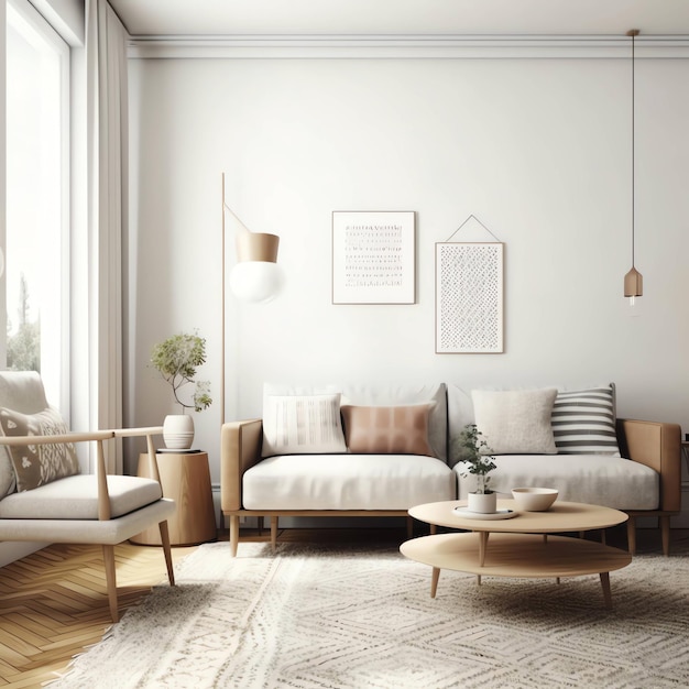 A living room with a couch and a coffee table with a lamp on it.