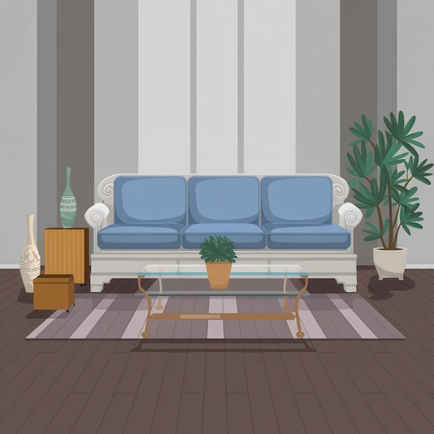a living room with a couch and a coffee table