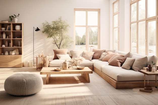 a living room with a couch and a coffee table