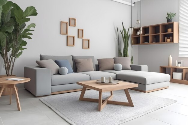 A living room with a couch and a coffee table.