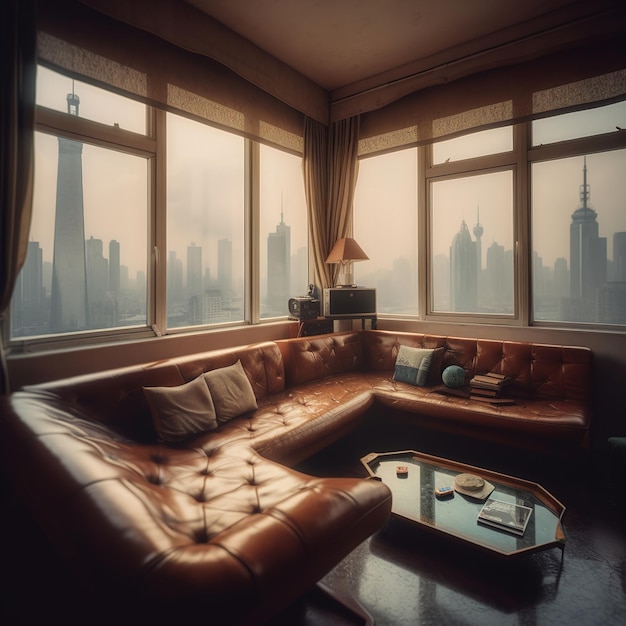 a living room with a couch and a coffee table