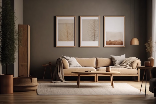 A living room with a couch and a coffee table.