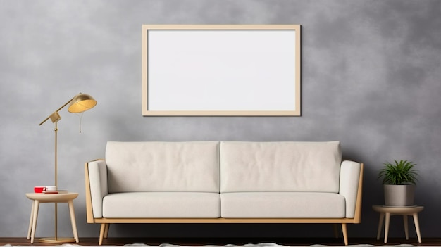 A living room with a couch and a lamp Generative AI image Poster canvas mockup