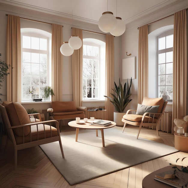 A living room with a couch, a table, and a lamp.