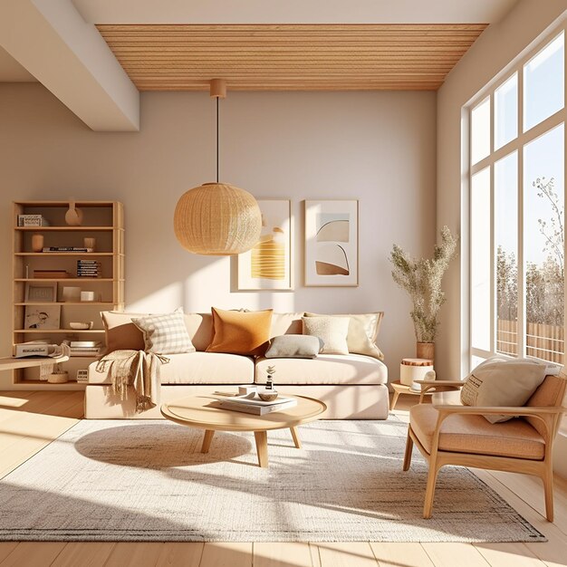 A living room with a couch, a table, and a lamp.