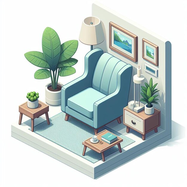 Photo a living room with a couch and a table with a plant on it