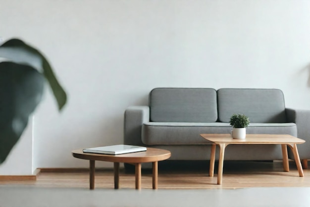 Photo a living room with a couch and a table with a plant on it