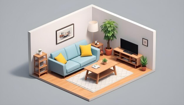 Photo a living room with a couch and a tv on the wall