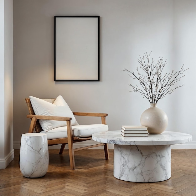 a living room with a couch a vase and a vase with a plant in it