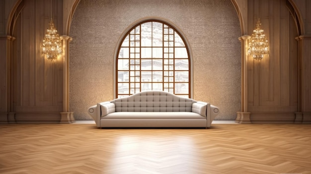 A living room with a couch and a window.