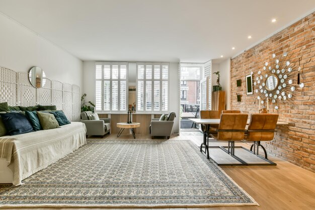 Living room with a dining area in a modern house