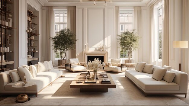 Photo a living room with a fireplace and a couch with a vase of flowers on it