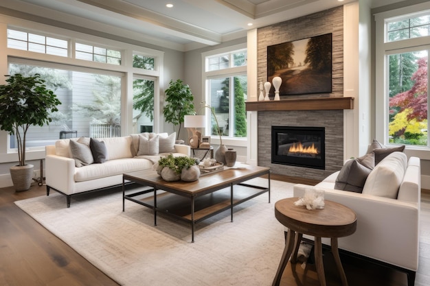 A living room with a fireplace and a fireplace