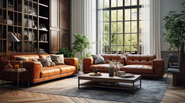 Living Room With Furniture and Chandelier Comfortable and Elegant Interior Decor