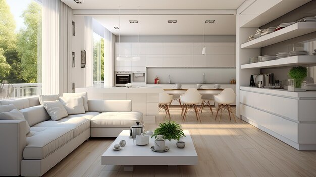 Living room with furniture and white table