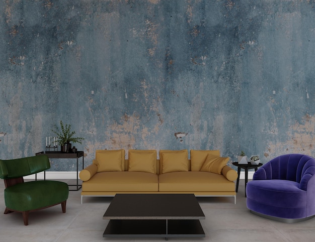 living room with furniture with wall mockup