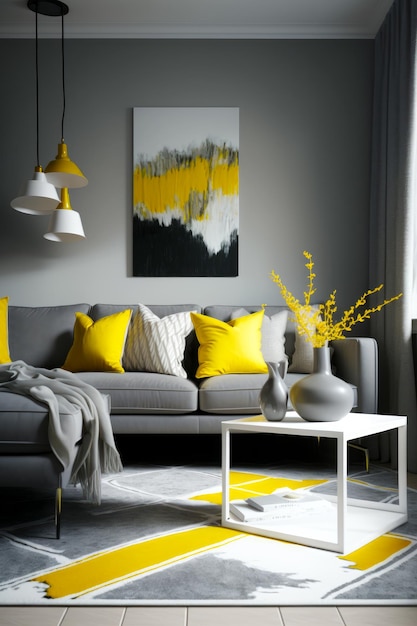 Gray Couch Yellow Pillows