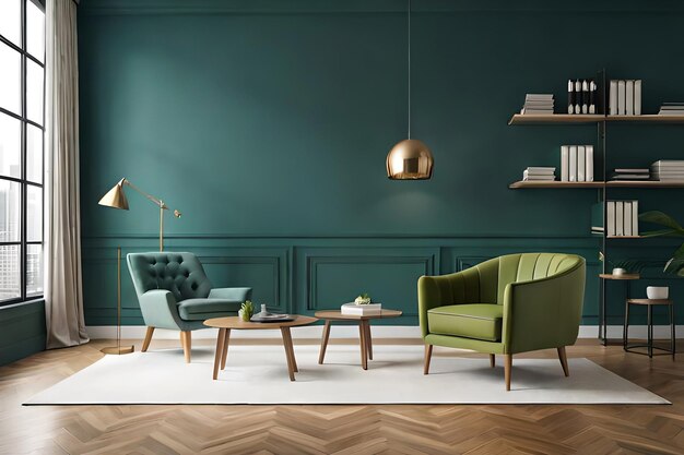 Un soggiorno con mobili verdi e un tavolino da caffè.