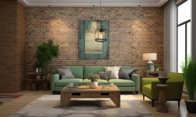 living room with a green sofa and a green sofa