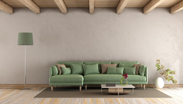 Living room with green sofa