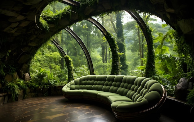 A living room with a A GREEN WALL a wall decoration