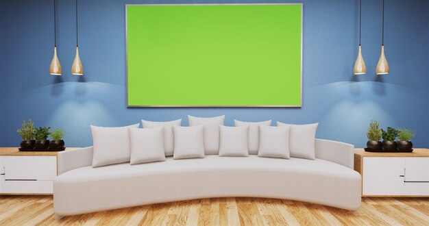 Living room with greenboard on wall