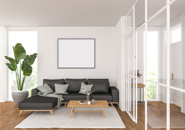 Living room with horizontal frame, artwork background