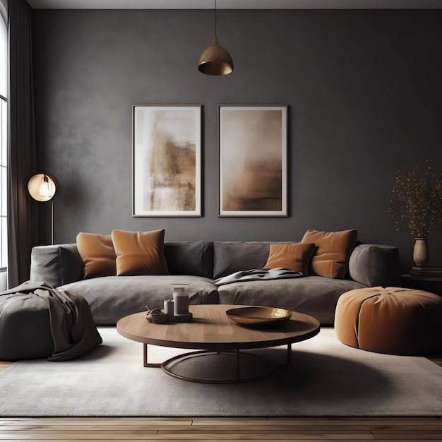 A living room with a large couch and a coffee table with pillows on it.