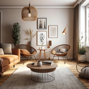 Premium AI Image | A living room with a large picture on the wall and a ...