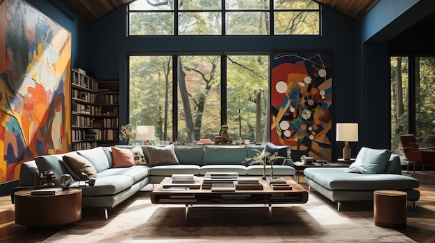 a living room with a large window