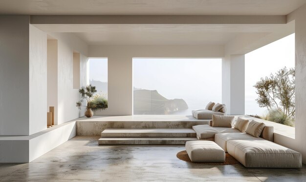 Living room with leather armchair on empty dark blue wall background