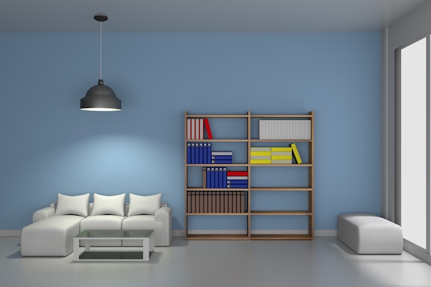 living room with modern bookcase 