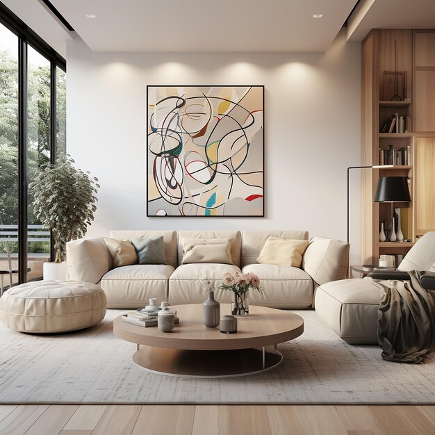 a living room with modern decoration and bauhaus style