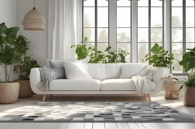 living room with modern sofa and large window