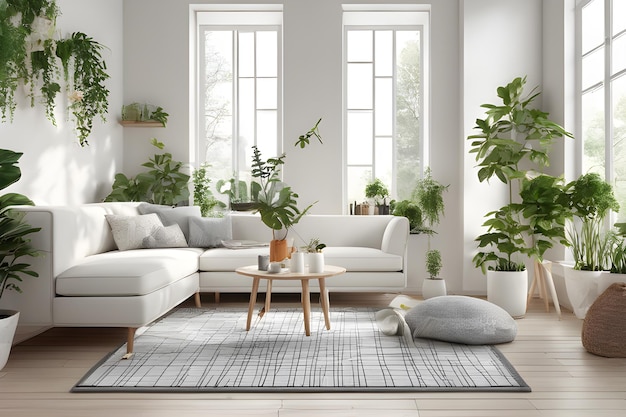 living room with modern sofa and large window