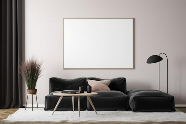 A living room with a picture frame that says'pink'on it