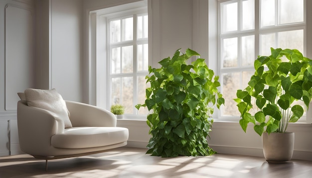 Photo a living room with a plant and a chair