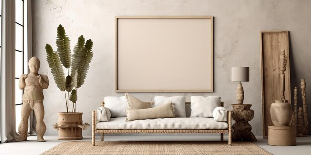 A living room with a plant in the corner